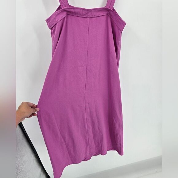 Everlane Midi Dress Womens 6 Magenta Full Button Down Square Neck Pockets - Picture 5 of 16